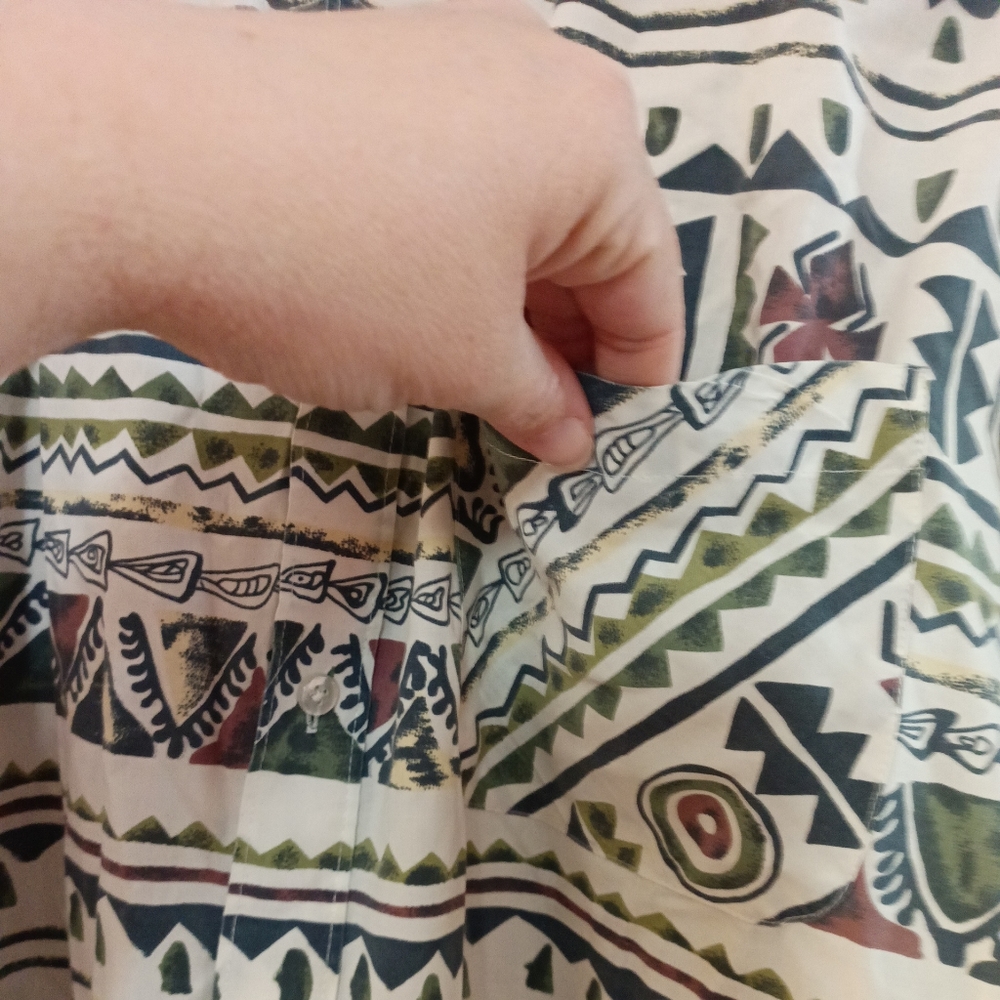 Vintage 80's Front Row Aztec Print Button Shirt Lg - image 6